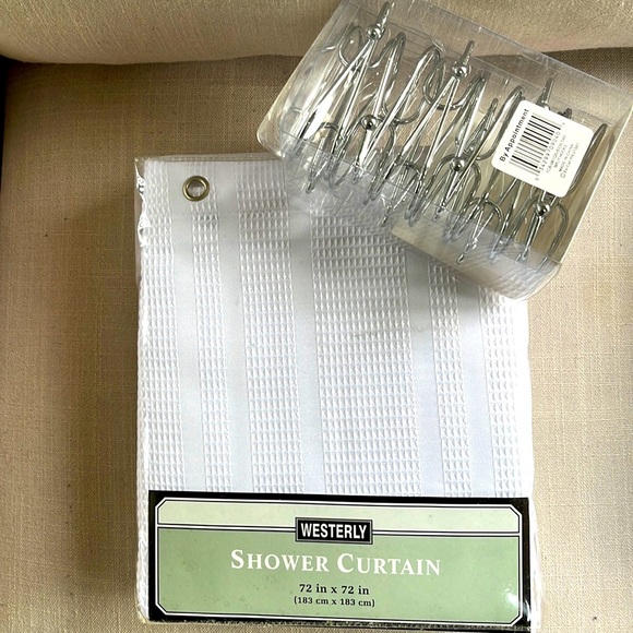 Other - New White Shower Curtain and Hooks